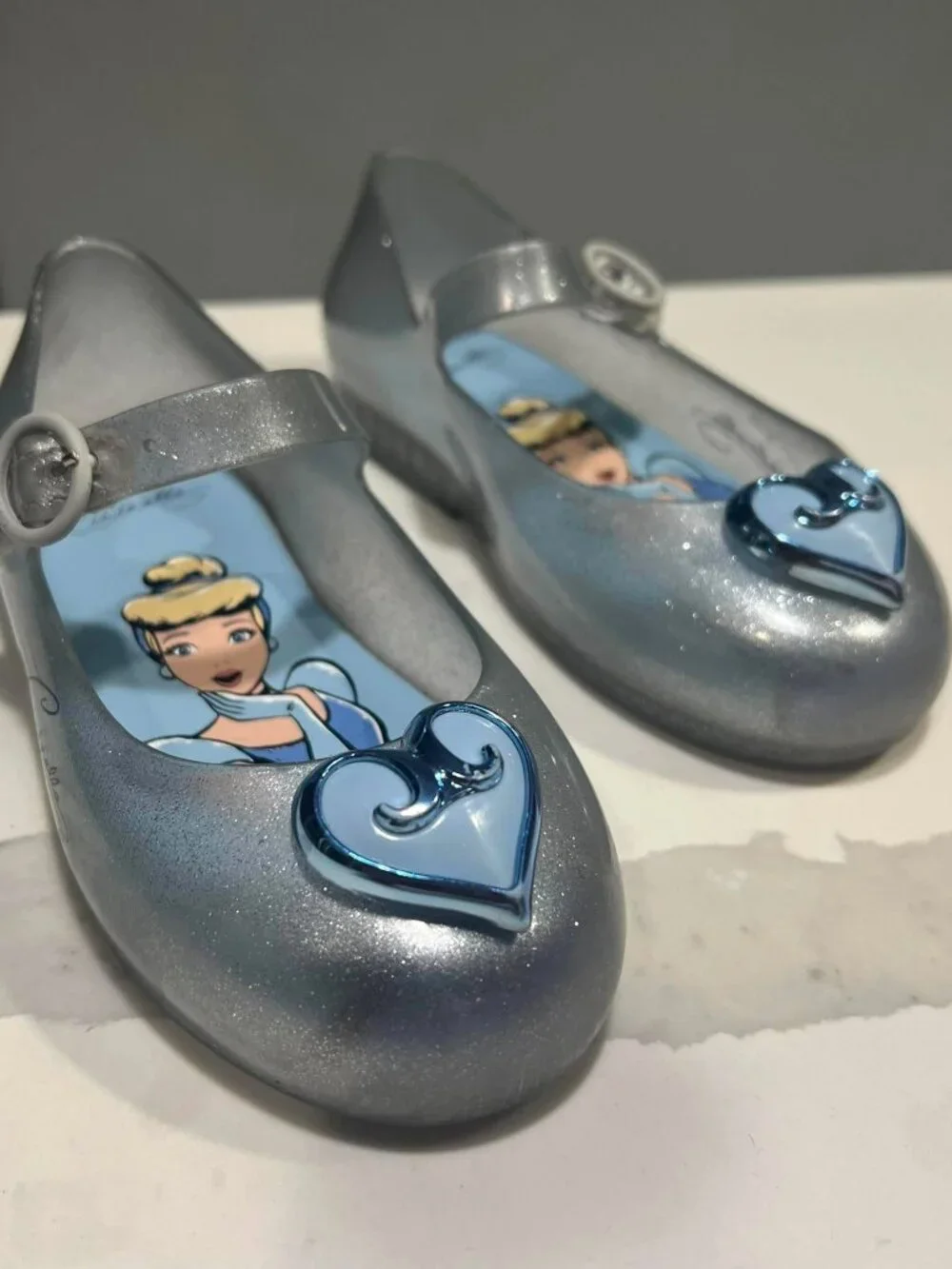 Mini Melissa Disney Princess Cinderella Silver Glitter Jelly Shoes Size 10